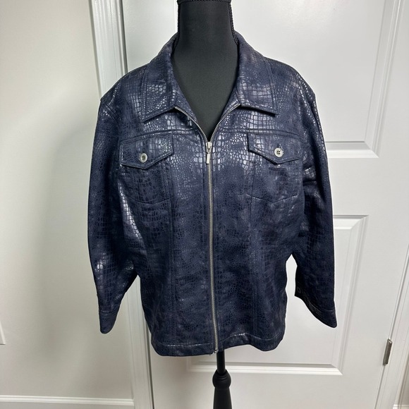 Ruby Rd. Jackets & Blazers - Ruby Rd Womens Dark Blue Faux‎ Snakeskin Zip Up Jacket Size Plus
